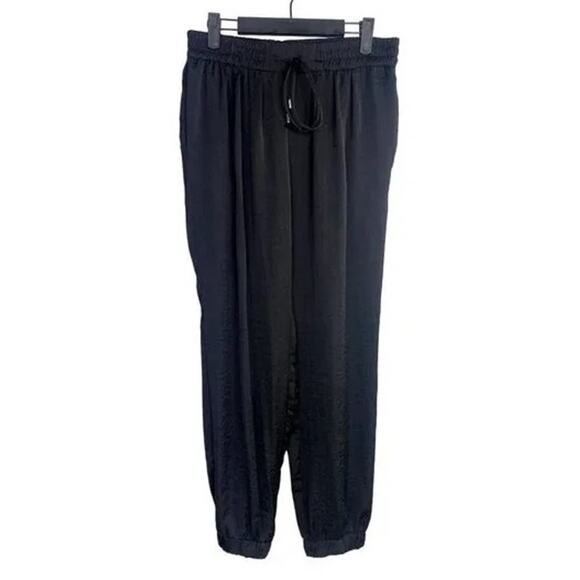 Zara Trf Tapered Elastic Drawstring Waist Harem Pant Pockets Sheer M Black #3776 - Picture 12 of 15